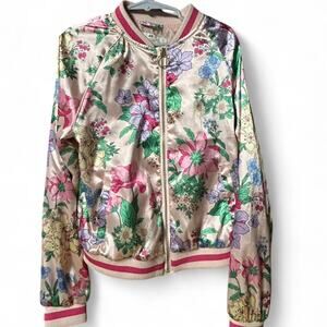 Size girls 8 pink silky soft floral bomber jacket in excellent condition